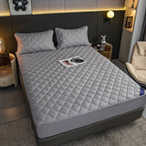 SOGA 2X Grey 153cm Wide Cross-Hatch Mattress Cover Thick Quilted Stretchable Bed Spread Sheet Protector with Pillow Covers - Cafe Supply