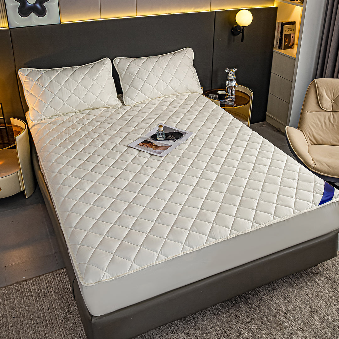 SOGA 2X White 183cm Wide Cross-Hatch Mattress Cover Thick Quilted Stretchable Bed Spread Sheet Protector with Pillow Covers - Cafe Supply