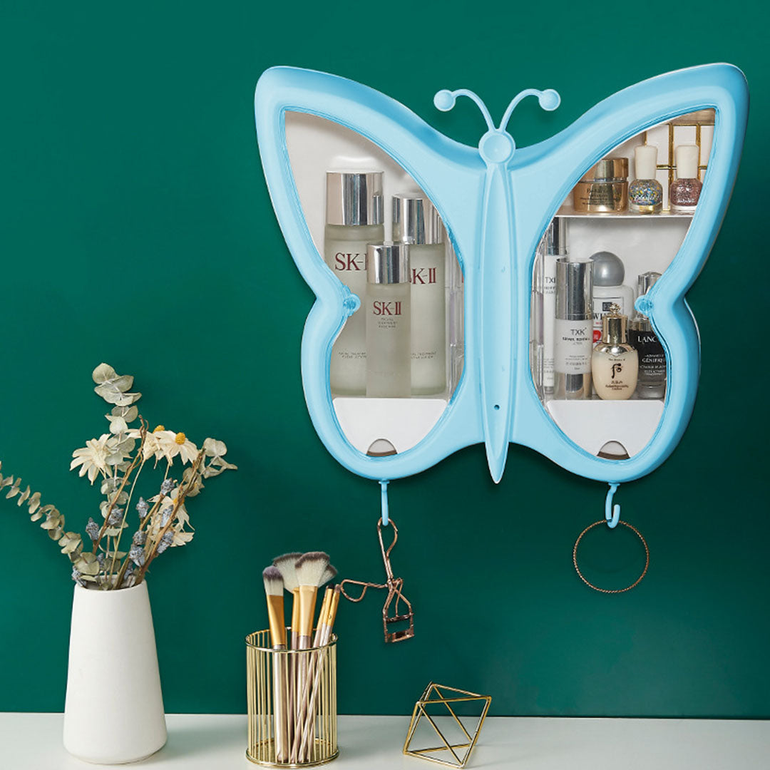 SOGA 2X Blue Butterfly Shape Wall-Mounted Makeup Organiser Dustproof Waterproof Bathroom Storage Box Home Decor - Cafe Supply