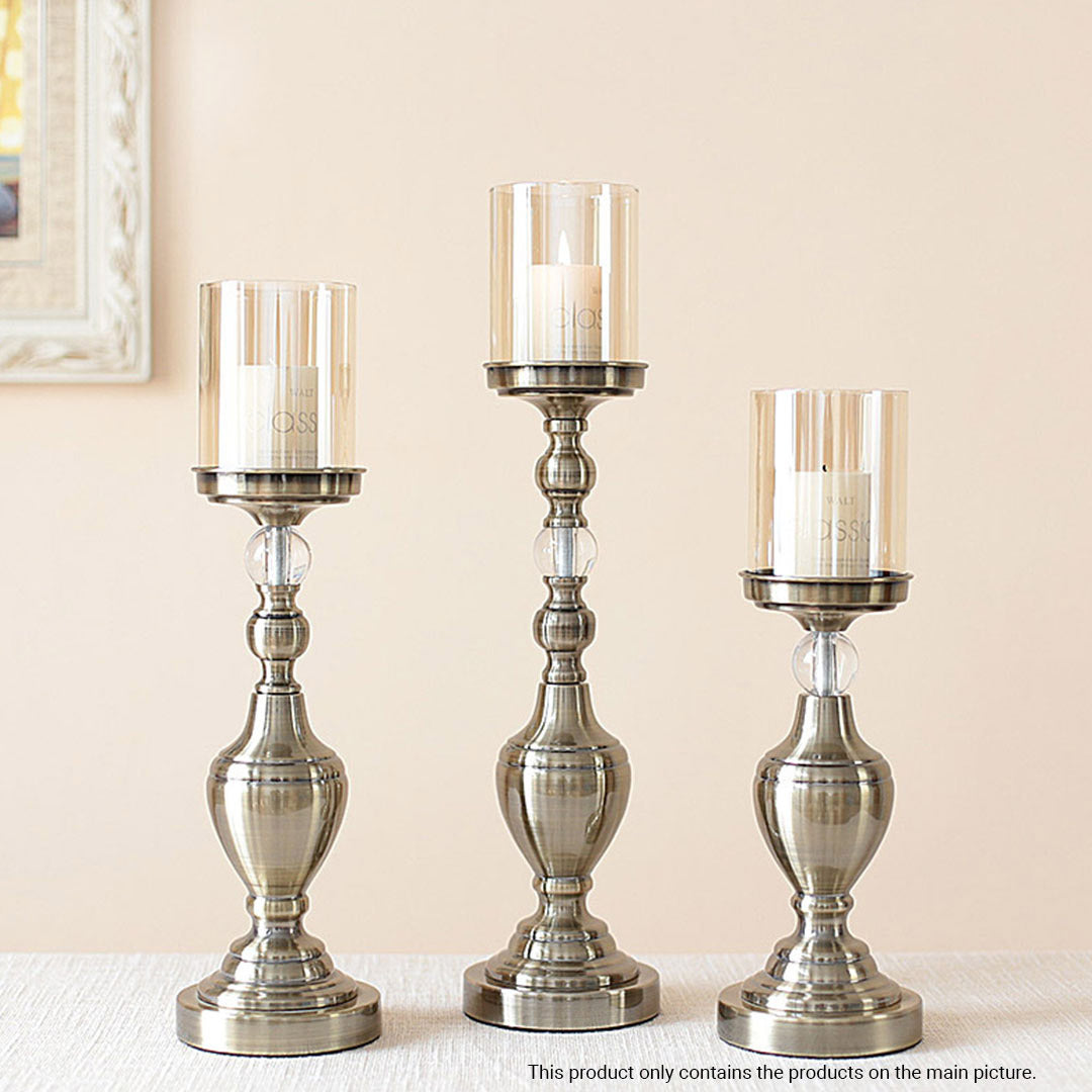 SOGA 49.5cm Glass Candlestick Candle Holder Stand Pillar Glass/Iron Metal - Cafe Supply