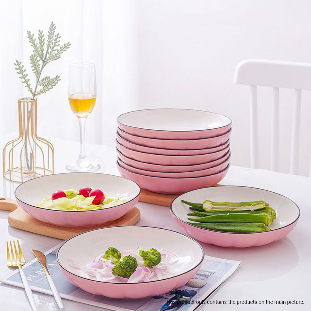 SOGA Pink Japanese Style Ceramic Dinnerware Crockery Soup Bowl Plate Server Kitchen Home Decor Set of 10 - Cafe Supply