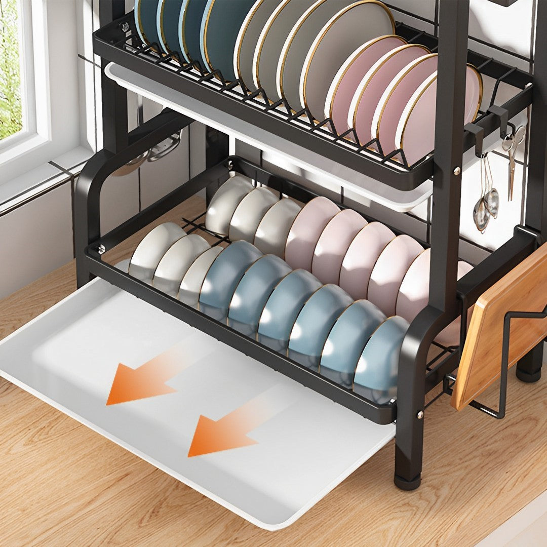 SOGA 2X 3 Tier 62cm Steel Black Kitchen Countertop Drying Rack Dish Plate Cutlery Cutting Board Holder Dish Drainer Kitchen Organiser - Cafe Supply