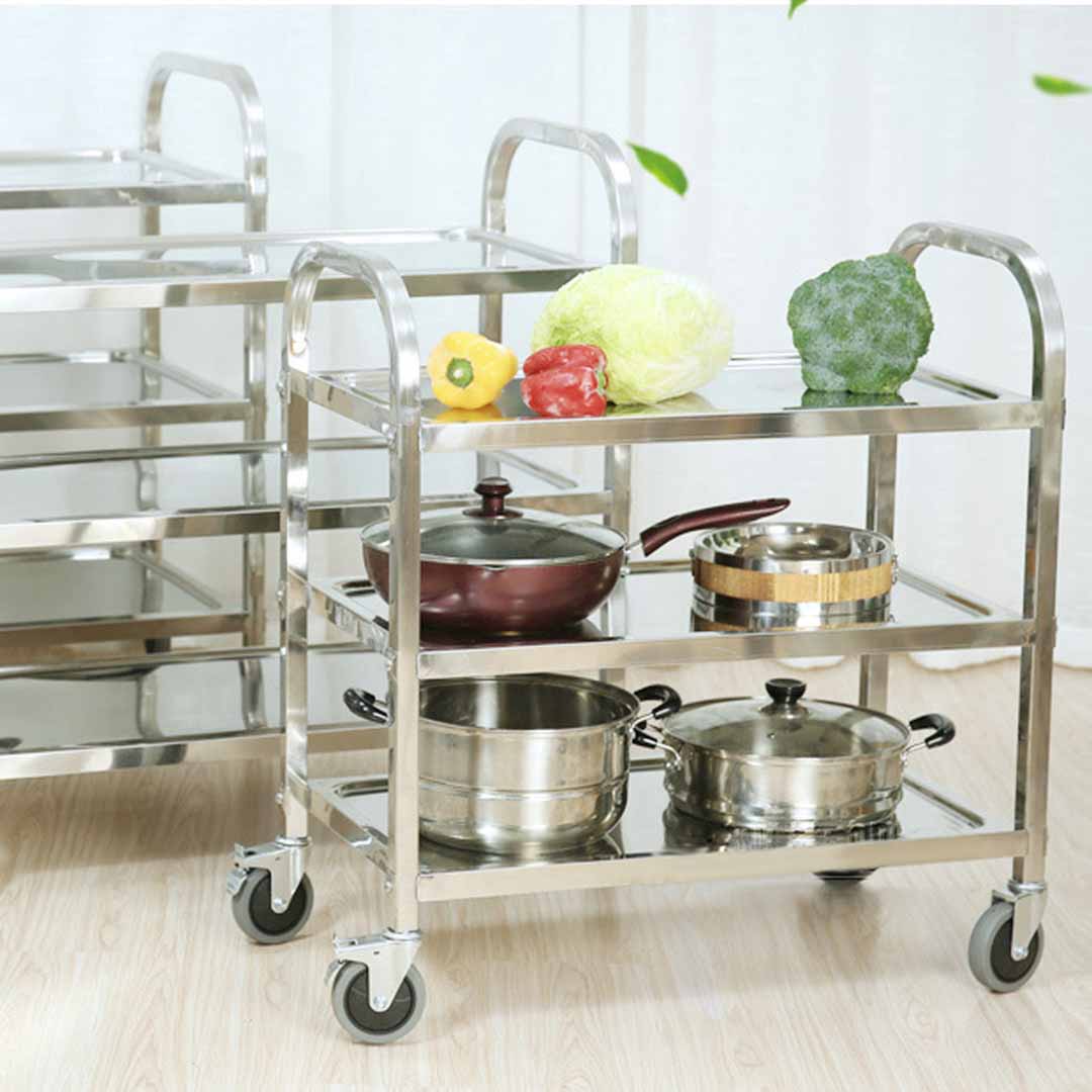 SOGA 3 Tier 85x45x90cm Stainless Steel Kitchen Dinning Food Cart Trolley Utility Size Medium - Cafe Supply