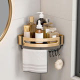 SOGA 2X Gold Wall-Mounted Triangular Bathroom Storage Corner Vanity Organiser Space Saving Adhesive Shelf Rack with Hooks - Cafe Supply