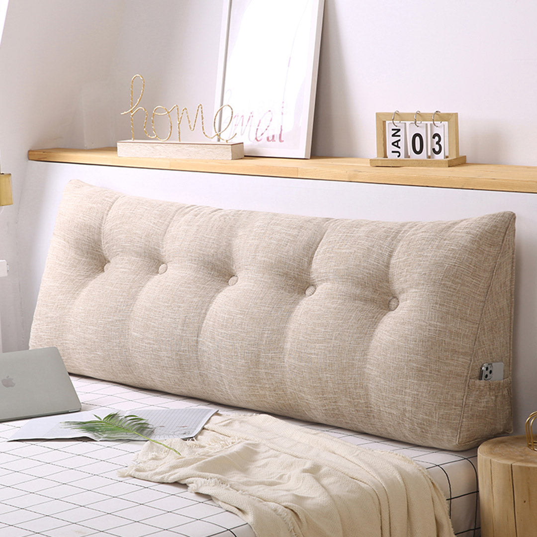 SOGA 2X 180cm Beige Triangular Wedge Bed Pillow Headboard Backrest Bedside Tatami Cushion Home Decor - Cafe Supply