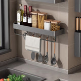 SOGA 2X 52cm Black Wall-Mounted Rectangular Kitchen Spice Storage Organiser Space Saving Condiments Shelf Rack with Hooks - Cafe Supply