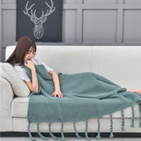 SOGA 2X Green Tassel Fringe Knitting Blanket Warm Cozy Woven Cover Couch Bed Sofa Home Decor - Cafe Supply