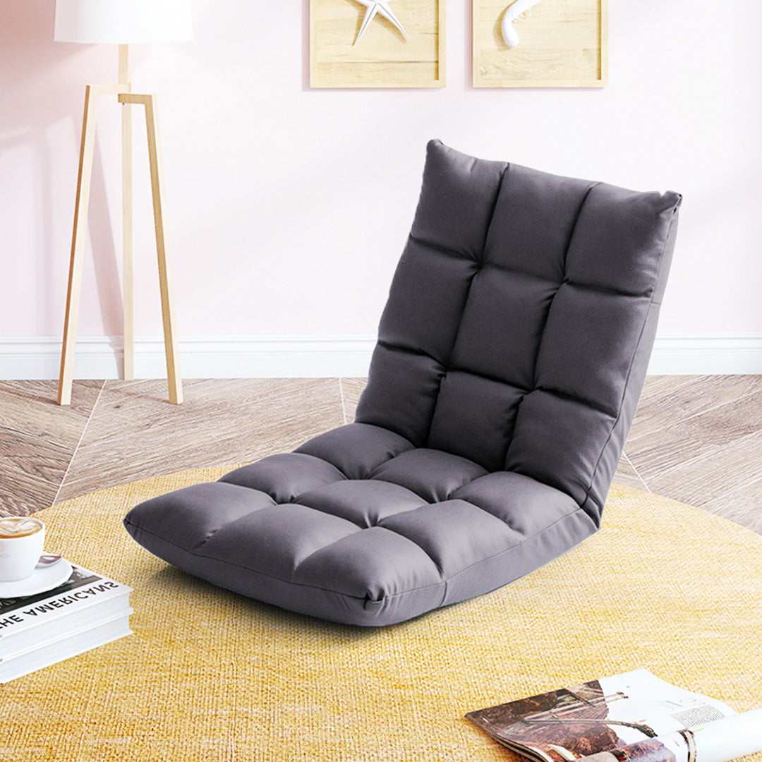 SOGA 2X Grey Lounge Floor Recliner Adjustable Gaming Sofa Bed Foldable Indoor Outdoor Backrest Seat Home Office Decor - Cafe Supply
