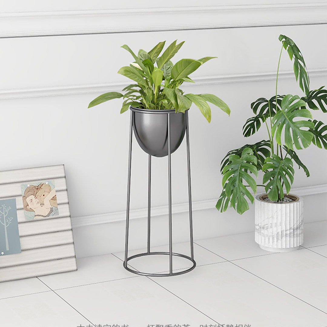 SOGA 2X 50cm Round Wire Metal Flower Pot Stand with Black Flowerpot Holder Rack Display - Cafe Supply
