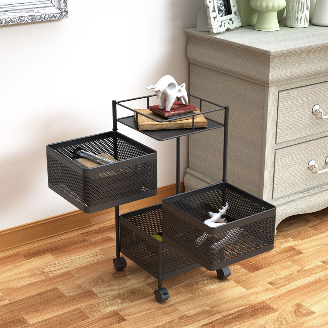 SOGA 2X 3 Tier Steel Square Rotating Kitchen Cart Multi-Functional Shelves Portable Storage Organizer with Wheels - Cafe Supply