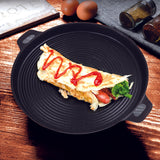 SOGA 2X 35cm Round Ribbed Cast Iron Frying Pan Skillet Steak Sizzle Platter with Handle - Cafe Supply