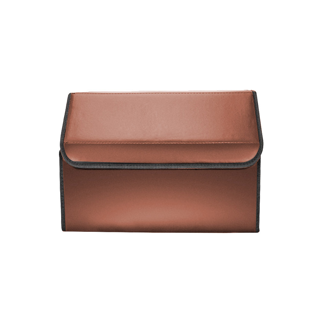 SOGA Leather Car Boot Collapsible Foldable Trunk Cargo Organizer Portable Storage Box Coffee Small - Cafe Supply