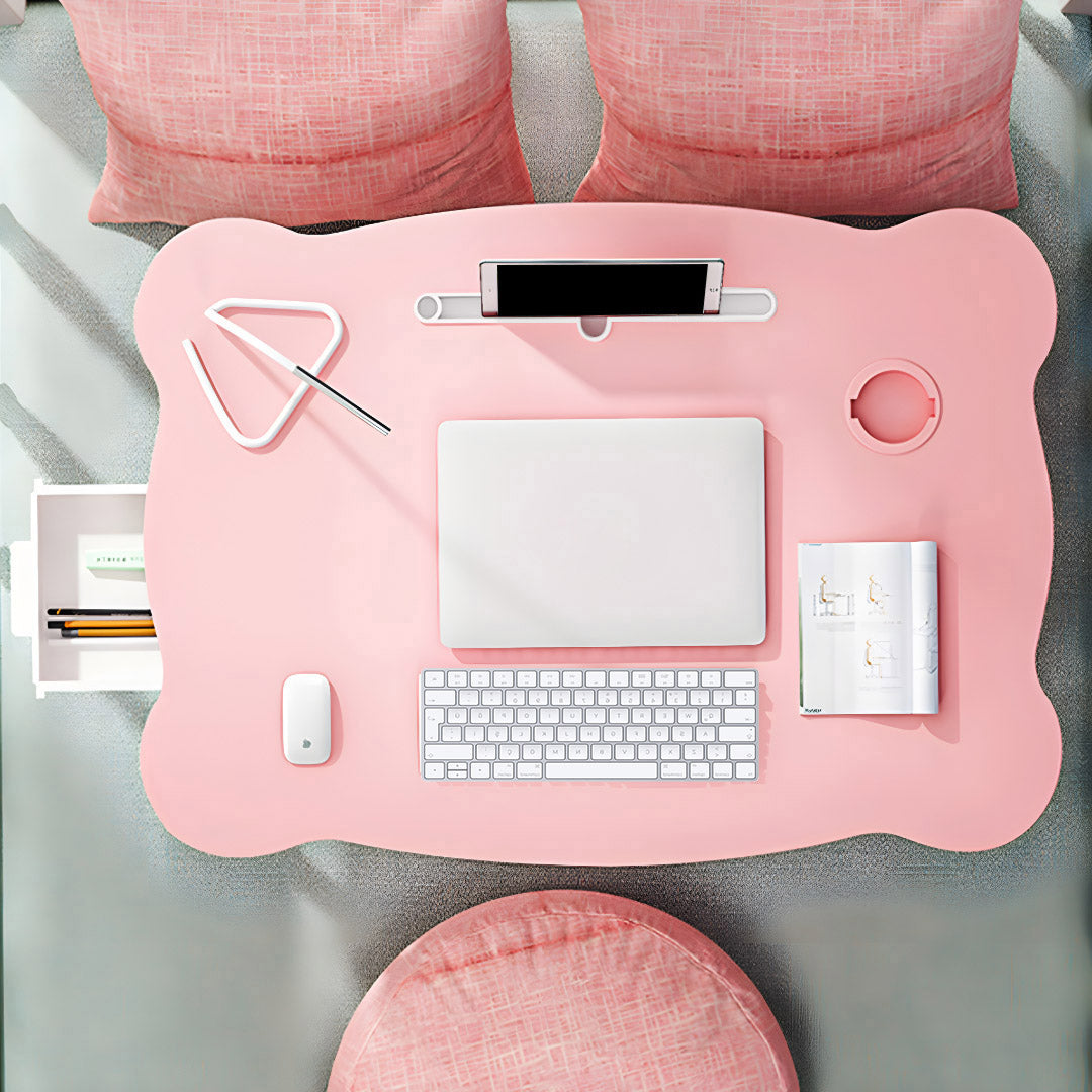SOGA 2X Pink Portable Bed Table Adjustable Folding Mini Desk With Mini Drawer and Cup-Holder Home Decor - Cafe Supply