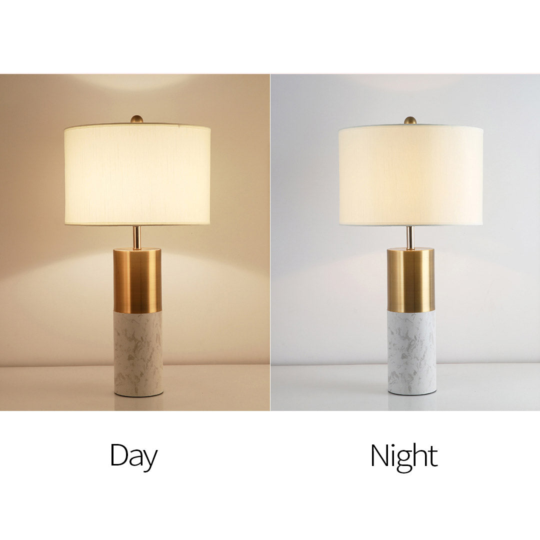 SOGA 60cm White Marble Bedside Modern Desk Table Lamp Living Room Shade with Cylinder Base - Cafe Supply