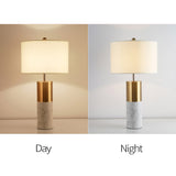 SOGA 60cm White Marble Bedside Modern Desk Table Lamp Living Room Shade with Cylinder Base - Cafe Supply