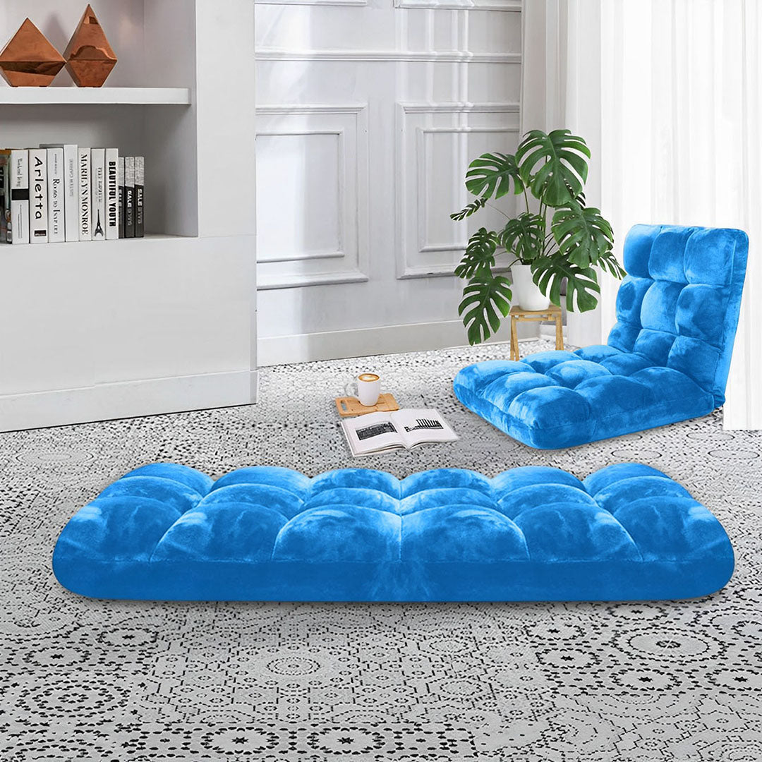 SOGA 2X Floor Recliner Folding Lounge Sofa Futon Couch Folding Chair Cushion Blue - Cafe Supply