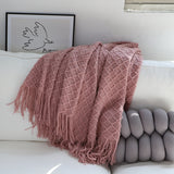 SOGA 2X  Pink Diamond Pattern Knitted Throw Blanket Warm Cozy Woven Cover Couch Bed Sofa Home Decor with Tassels - Cafe Supply