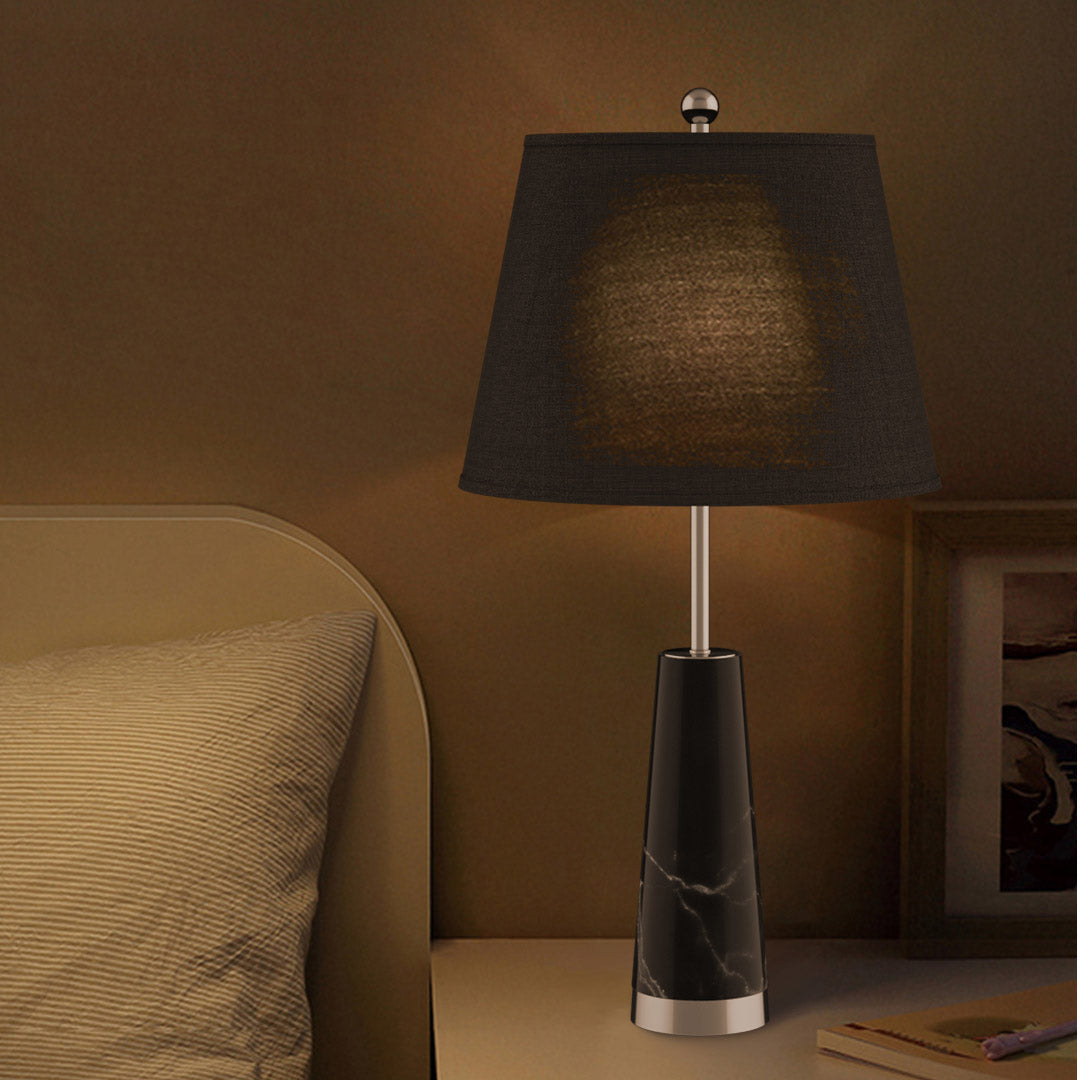SOGA 2X 68cm Black Marble Bedside Desk Table Lamp Living Room Shade with Cone Shape Base - Cafe Supply