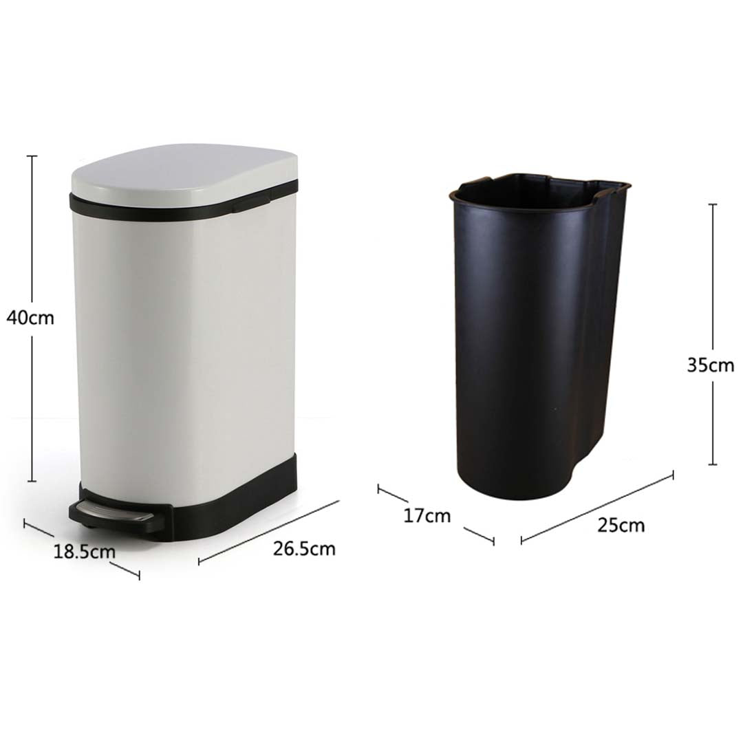 SOGA Foot Pedal Stainless Steel Rubbish Recycling Garbage Waste Trash Bin 10L U White - Cafe Supply