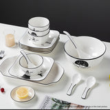 SOGA White Antler Printed Ceramic Dinnerware Set Crockery Soup Bowl Plate Server Kitchen Home Decor Set of 13 - Cafe Supply