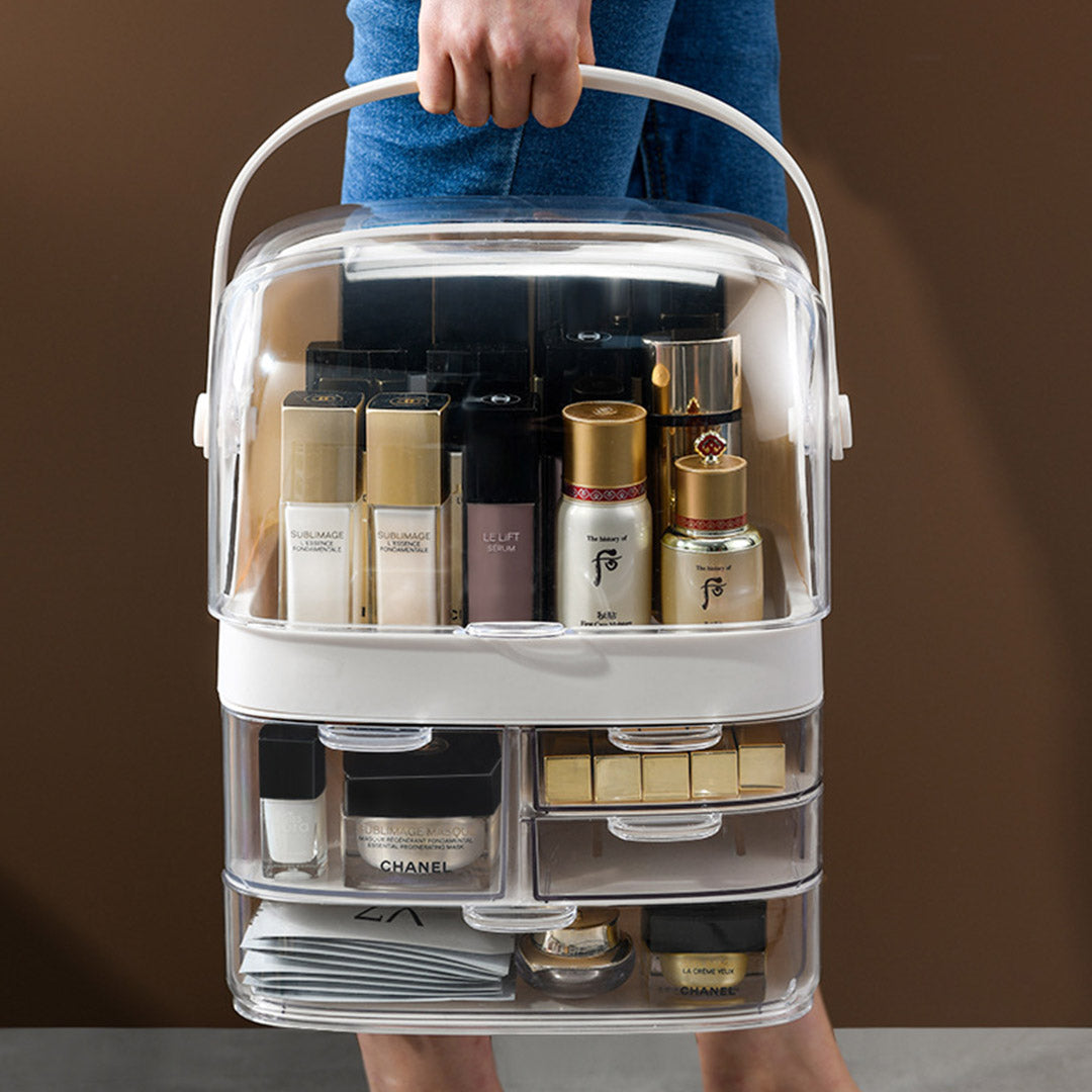 SOGA 2X 3 Tier White Countertop Makeup Cosmetic Storage Organiser Skincare Holder Jewelry Storage Box with Handle - Cafe Supply