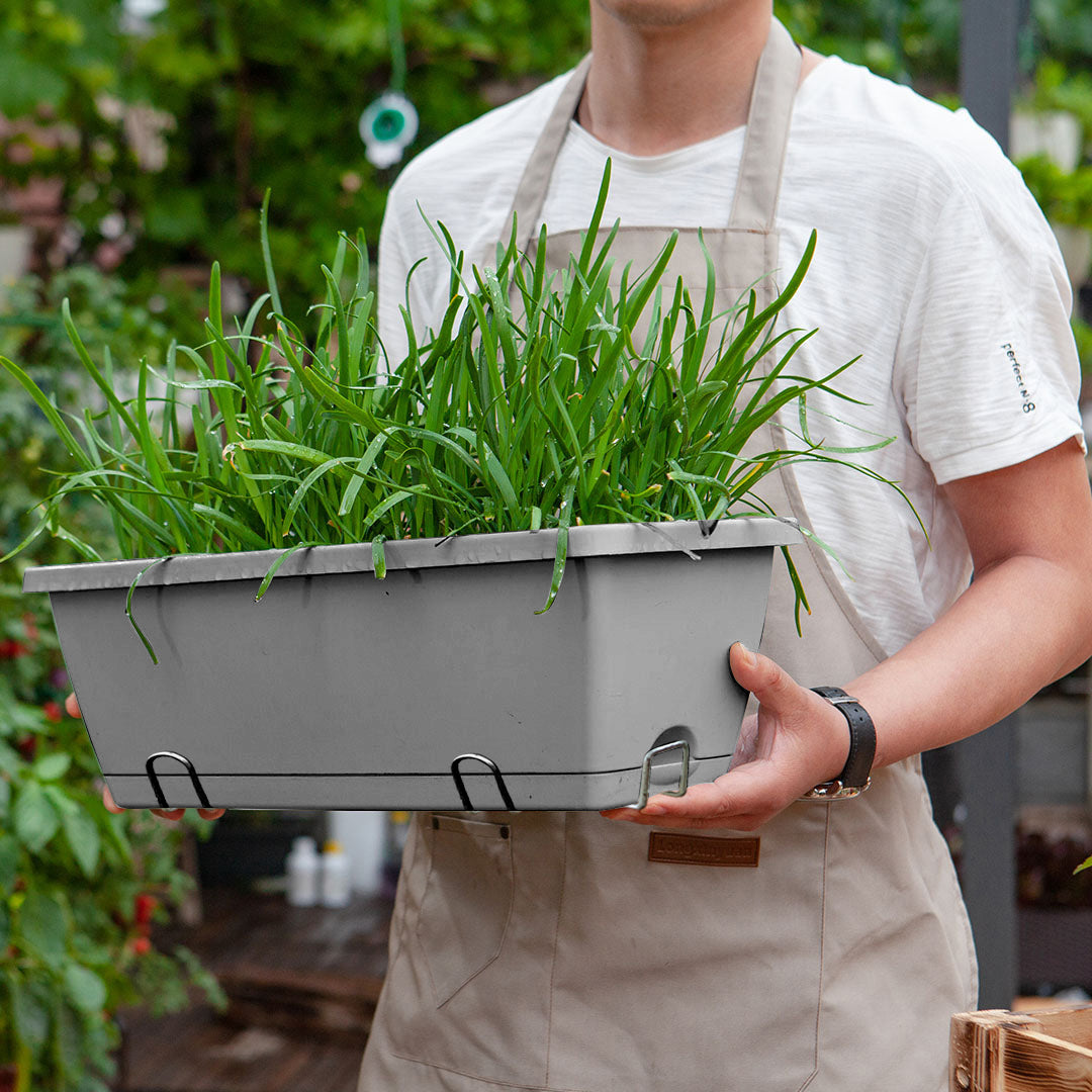 SOGA 49.5cm Gray Rectangular Planter Vegetable Herb Flower Outdoor Plastic Box with Holder Balcony Garden Decor Set of 5 - Cafe Supply