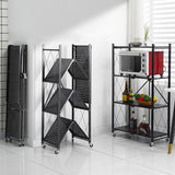 SOGA 4 Tier Steel Black Foldable Kitchen Cart Multi-Functional Shelves Portable Storage Organizer with Wheels - Cafe Supply