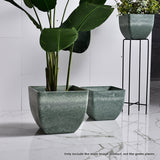 SOGA 2X 32cm Green Grey Square Resin Plant Flower Pot in Cement Pattern Planter Cachepot for Indoor Home Office - Cafe Supply