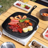 SOGA 23.5cm Square Ribbed Cast Iron Frying Pan Skillet Steak Sizzle Platter with Handle - Cafe Supply
