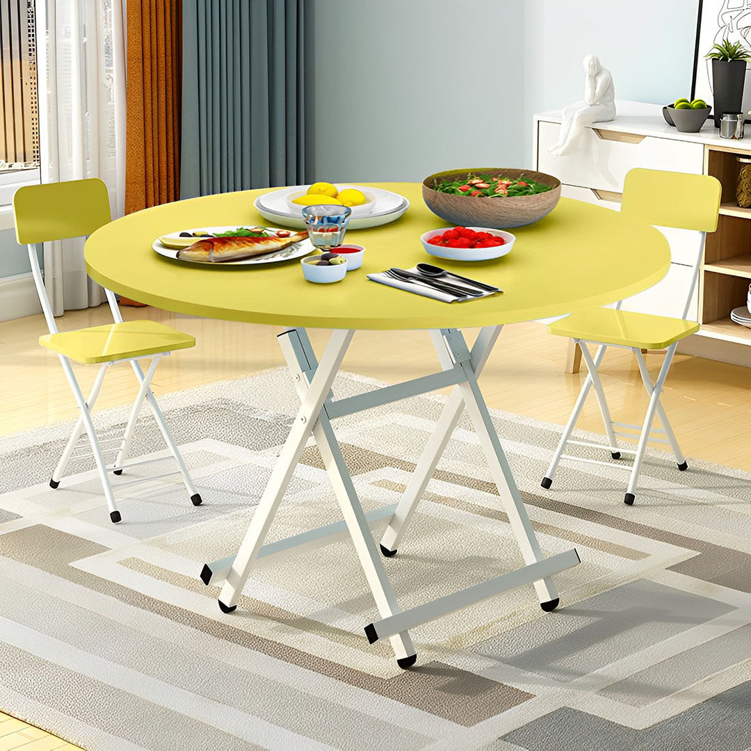 SOGA Yellow Dining Table Portable Round Surface Space Saving Folding Desk Home Decor - Cafe Supply