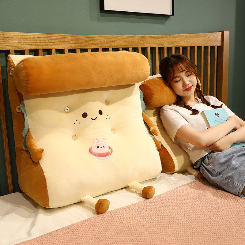 SOGA 2X Smiley Face Toast Bread Wedge Cushion Stuffed Plush Cartoon Back Support Pillow Home Decor - Cafe Supply