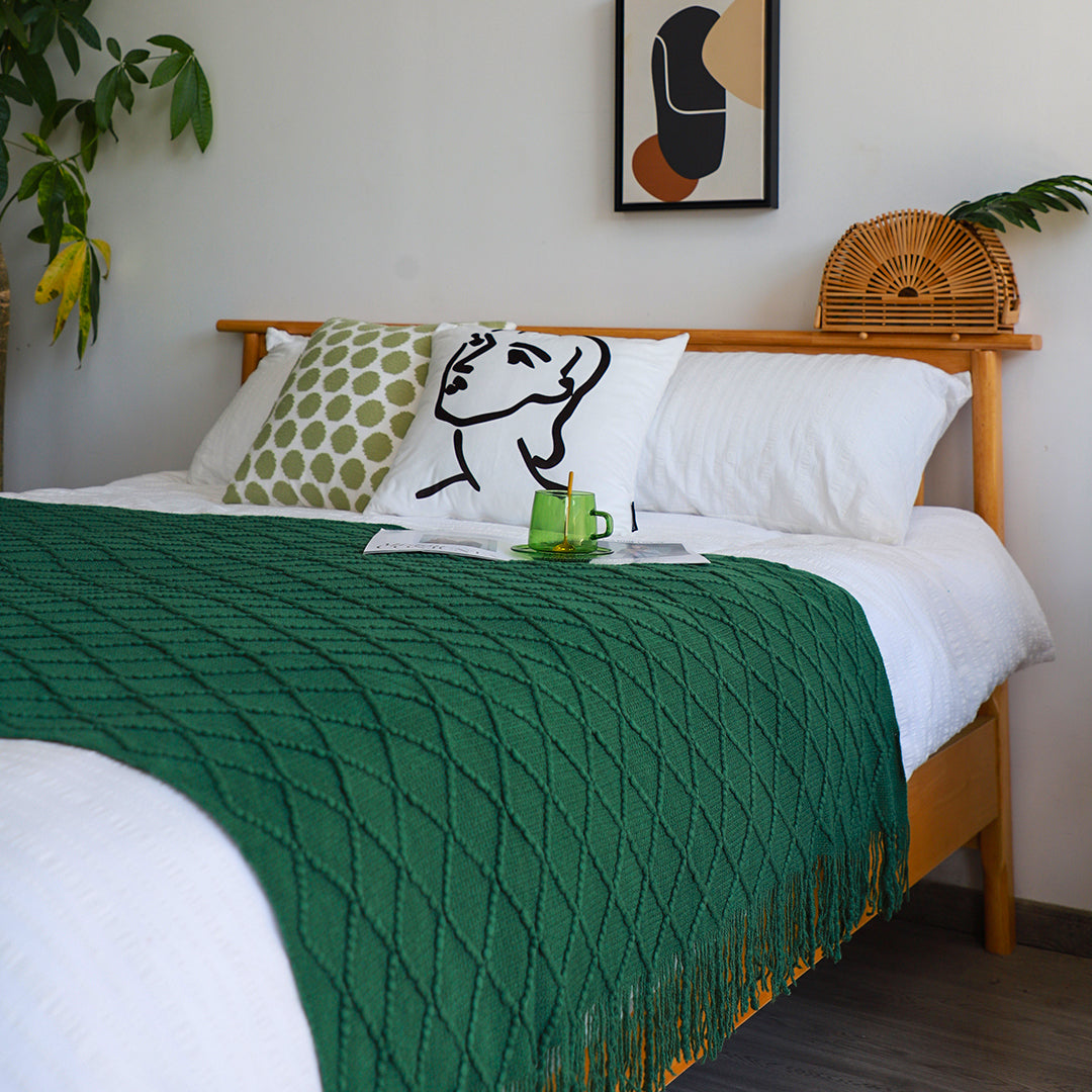 SOGA 2X Green Diamond Pattern Knitted Throw Blanket Warm Cozy Woven Cover Couch Bed Sofa Home Decor with Tassels - Cafe Supply