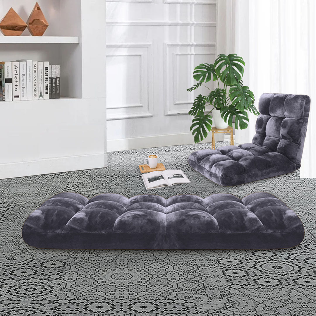 SOGA 2X Floor Recliner Folding Lounge Sofa Futon Couch Folding Chair Cushion Grey - Cafe Supply