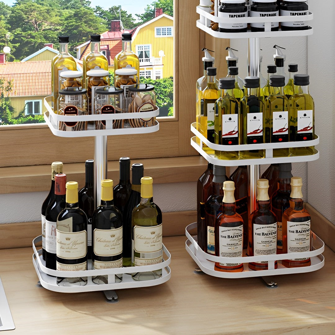 SOGA 2 Tier Steel White Square Rotating Multi-Function Kitchen Portable Storage Spice Seasoning Kitchen Countertop Organiser Shelf - Cafe Supply