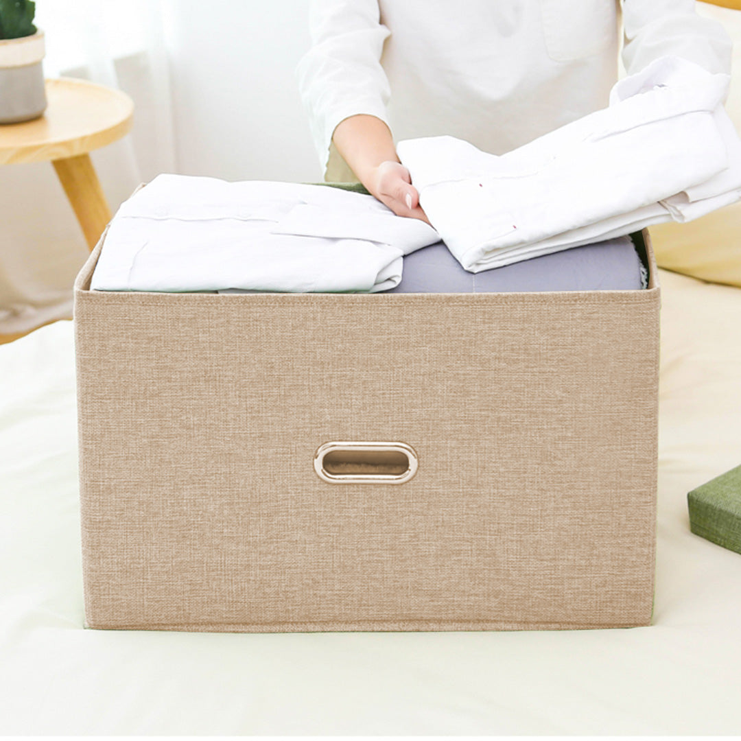 SOGA 2X Beige Small Foldable Canvas Storage Box Cube Clothes Basket Organiser Home Decorative Box - Cafe Supply