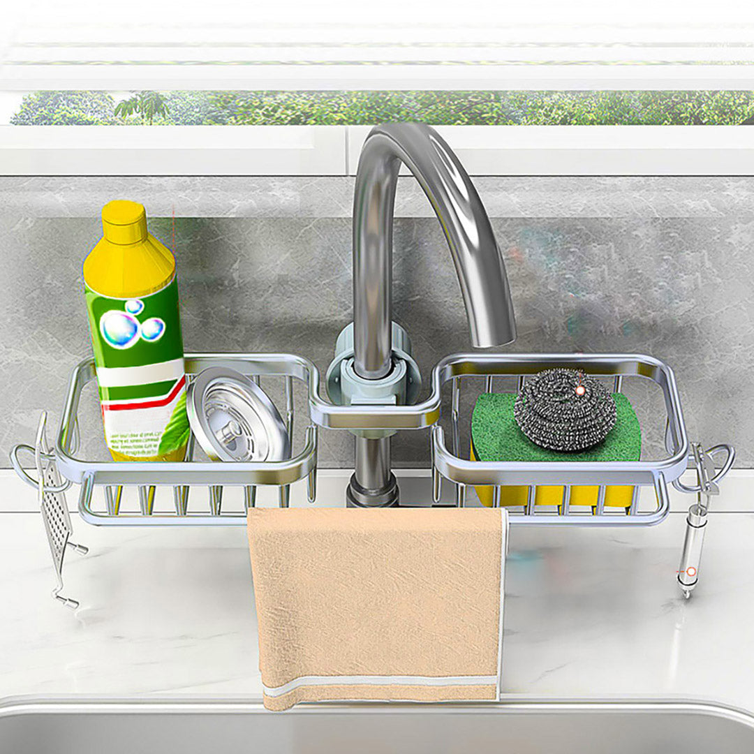 SOGA 2X Silver Kitchen Sink Organiser Faucet Soap Sponge Caddy Rack Drainer with Towel Bar Holder - Cafe Supply