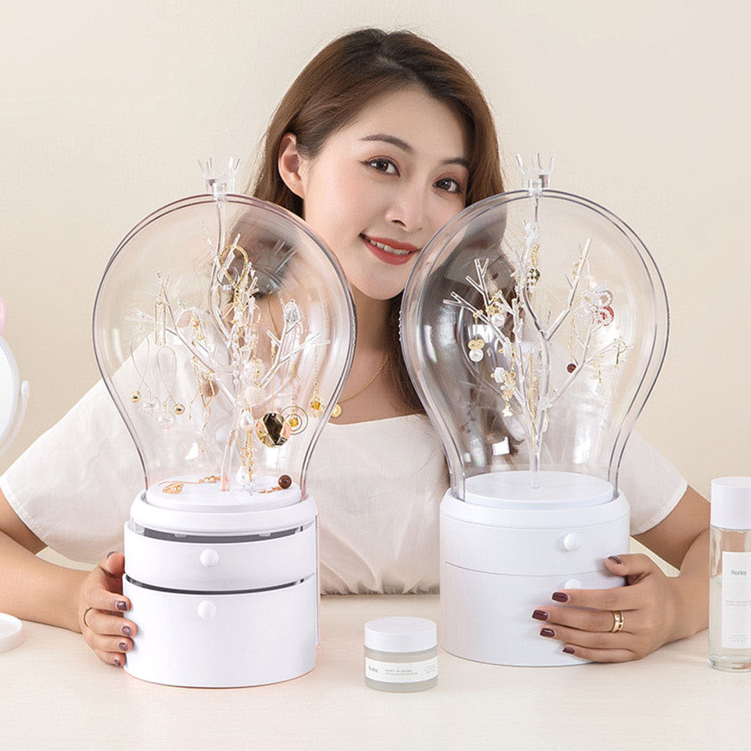 SOGA 2X White 360 Degree Rotating LED Light 2 Layered Jewelry Storage Box Waterproof Dustproof Accessories Organiser - Cafe Supply