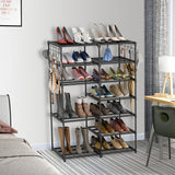 SOGA 2X 12-Shelf Tier Shoe Storage Shelf Space-Saving Caddy Rack Organiser with Side Hooks Black - Cafe Supply