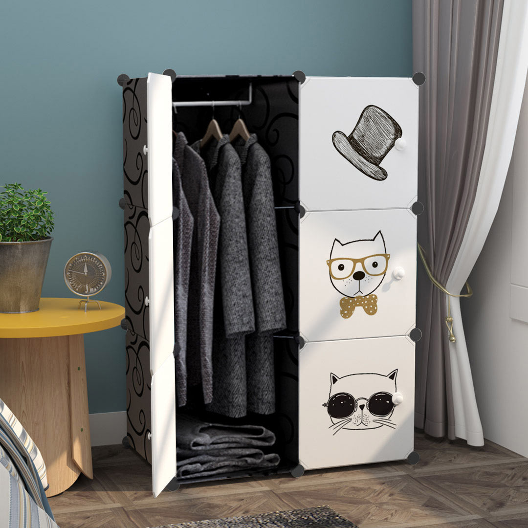 SOGA 6 Cubes Black Portable Wardrobe Divide-Grid Modular Storage Organiser Foldable Closet - Cafe Supply