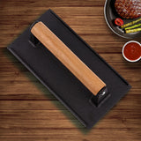 SOGA Cast Iron Bacon Meat Steak Press Grill BBQ with Wood Handle Weight Plate - Cafe Supply