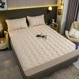 SOGA 2X Beige 153cm Wide Mattress Cover Thick Quilted Stretchable Bed Spread Sheet Protector with Pillow Covers - Cafe Supply