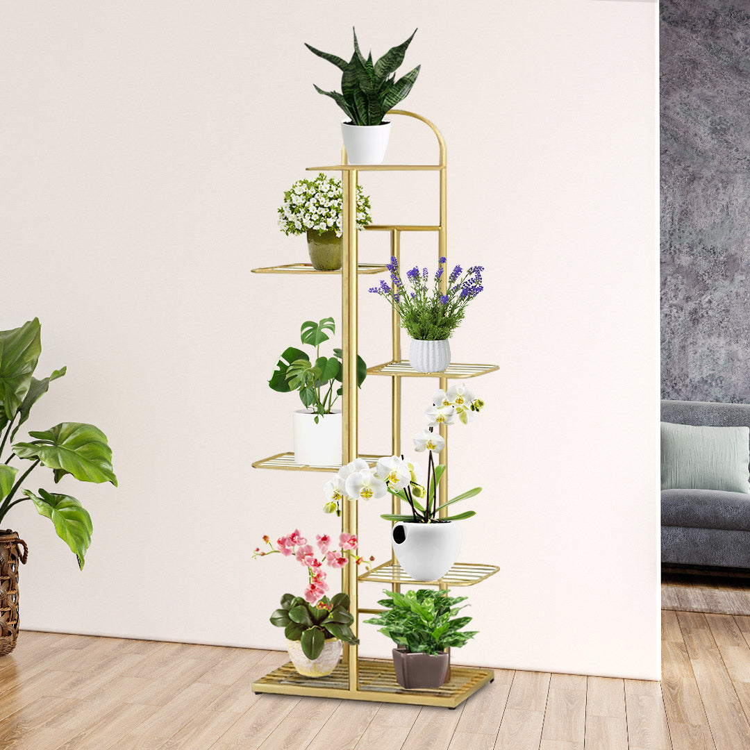 SOGA 2X 8 Tier 9 Pots Gold Metal Plant Stand Flowerpot Display Shelf Rack Indoor Home Office Decor - Cafe Supply