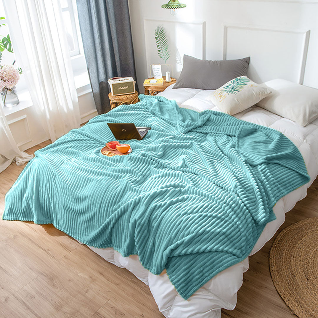SOGA Sky Blue Throw Blanket Warm Cozy Striped Pattern Thin Flannel Coverlet Fleece Bed Sofa Comforter - Cafe Supply