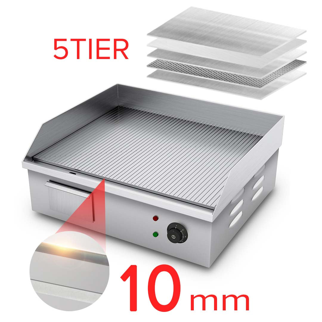 SOGA 2X Electric Stainless Steel Ribbed Griddle Commercial Grill BBQ Hot Plate - Cafe Supply