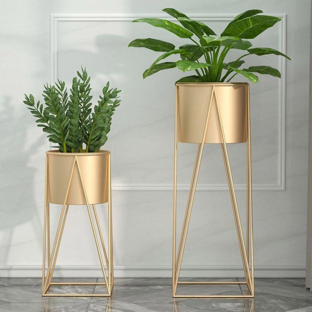 SOGA 2X 70cm Gold Metal Plant Stand with Gold Flower Pot Holder Corner Shelving Rack Indoor Display - Cafe Supply