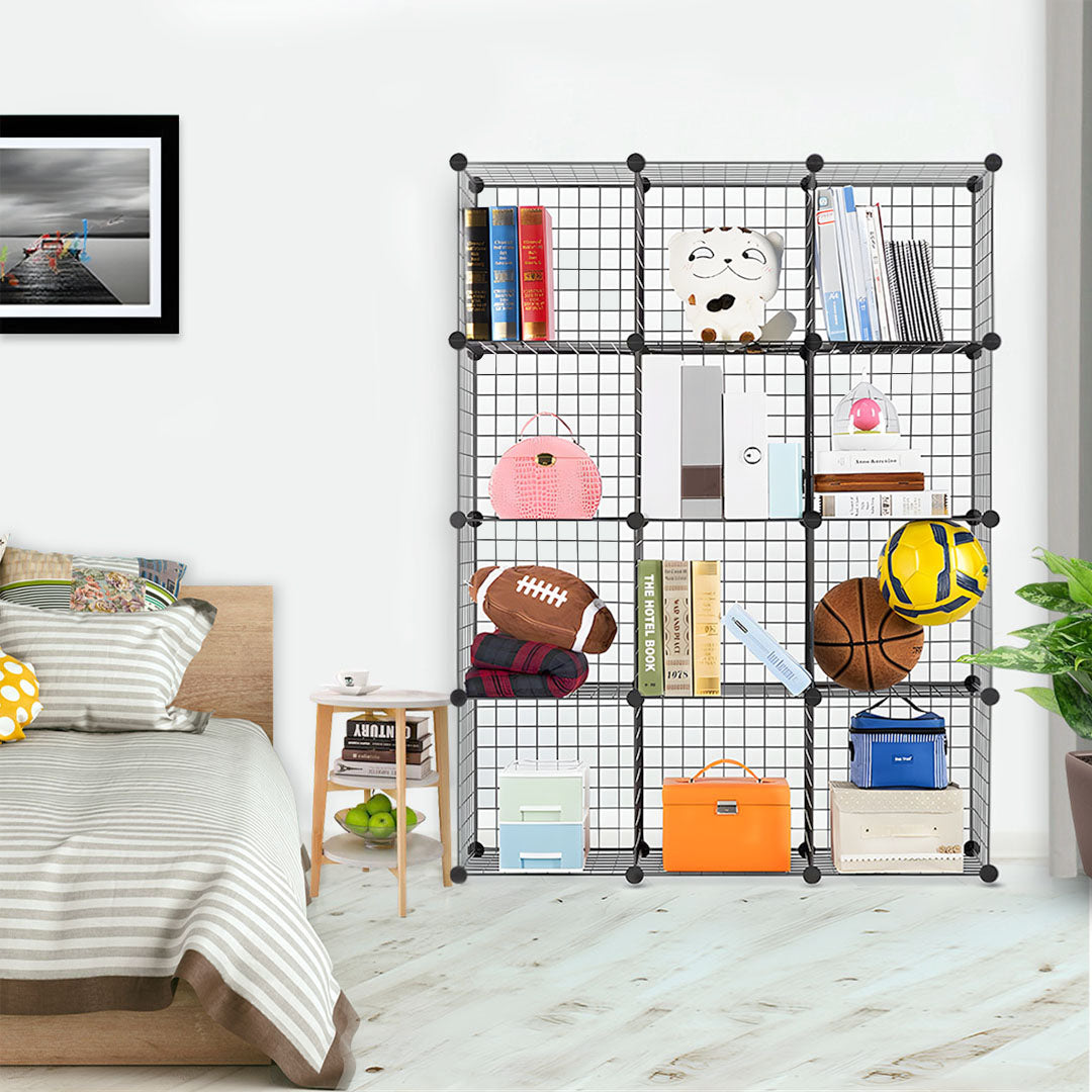 SOGA 2X Black Portable 12-Cube Storage Organiser Foldable DIY Modular Grid Space Saving Shelf - Cafe Supply
