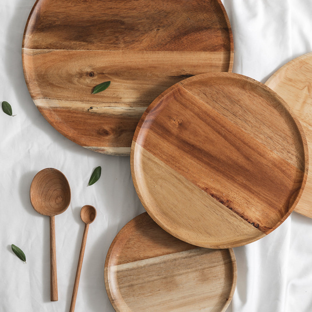 SOGA 20cm Brown Round Wooden Centerpiece Serving Tray Board Home Decor - Cafe Supply