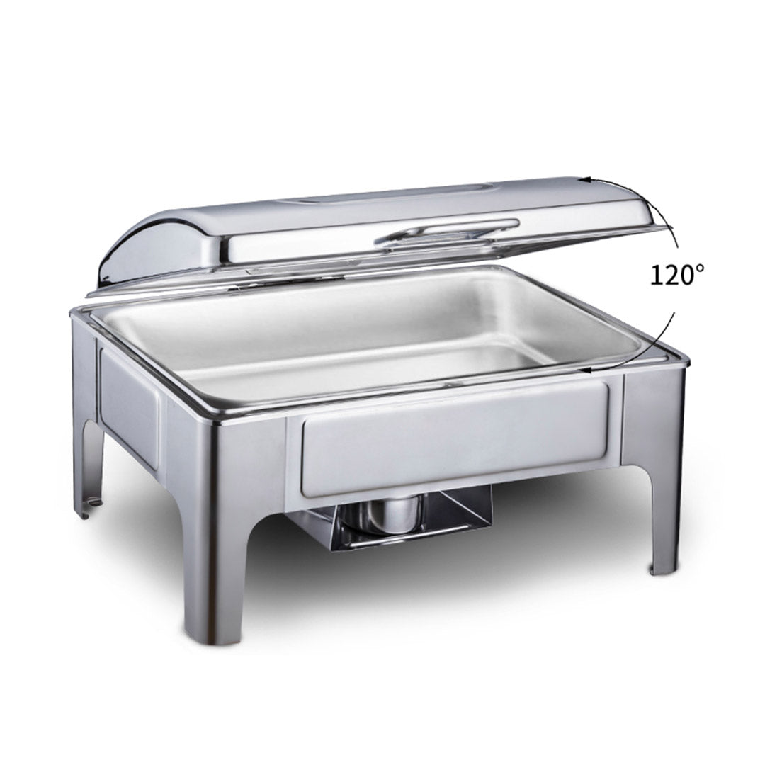 SOGA 4X 9L Rectangular Stainless Steel Soup Warmer Roll Top Chafer Chafing Dish Set with Glass Visual Window Lid - Cafe Supply