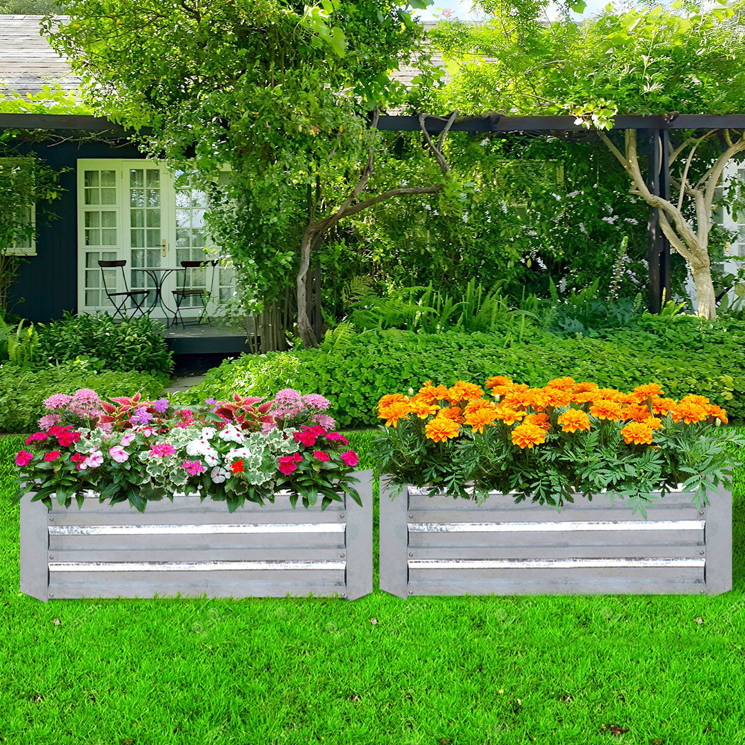 SOGA 2X 120cm Rectangle Galvanised Raised Garden Bed Vegetable Herb Flower Outdoor Planter Box - Cafe Supply
