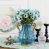 SOGA Blue Colored European Glass Home Decor Flower Vase with Two Metal Handle - Cafe Supply